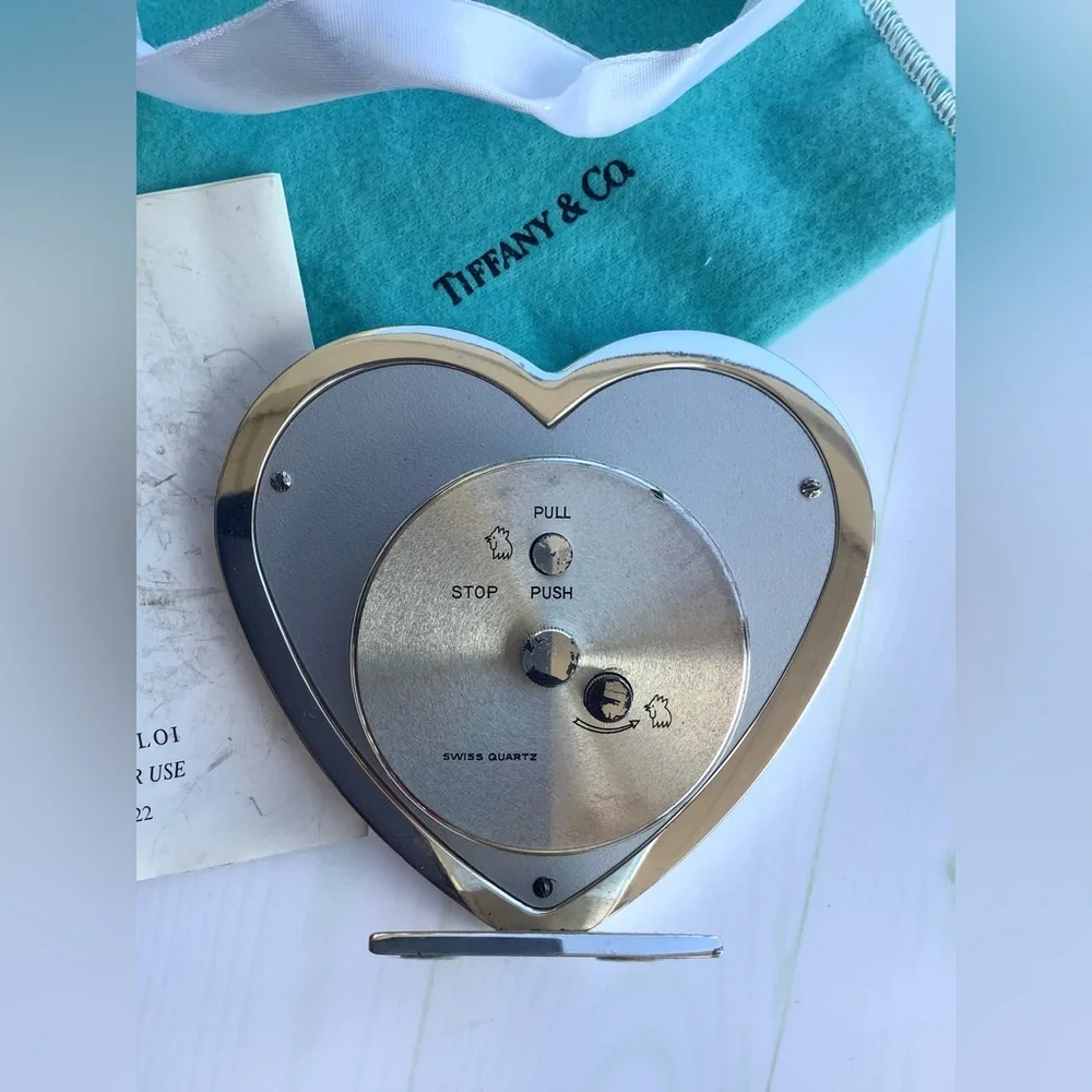 Authentic Tiffany & Co. Heart-Shaped Silver Table Clock🩵🤍🩵